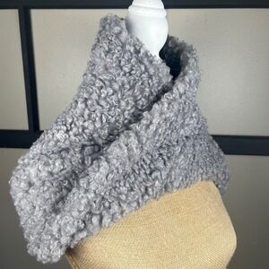 Adrienne Landau Luxury Faux Fur Curly Textured Shawl Collar Neck Warmer Gray O/S